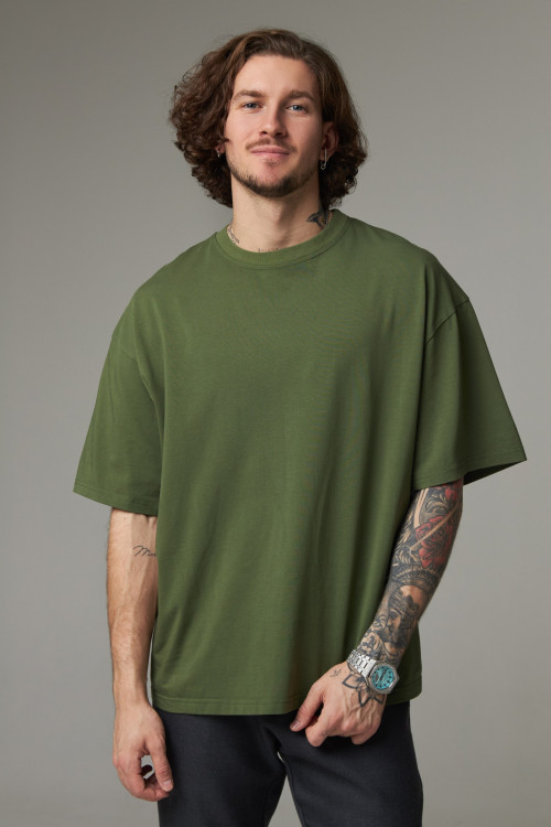 Футболка из хлопка OverSize, хаки - 1