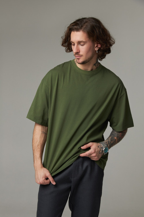 Футболка из хлопка OverSize, хаки - 2