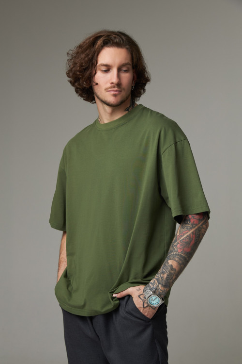 Футболка из хлопка OverSize, хаки - 4