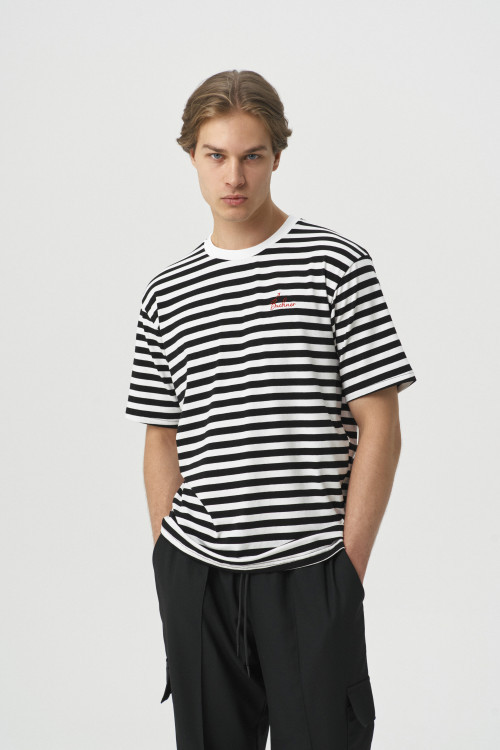 Футболка из хлопка в полоску Oversize Stripes, BUCHNER & BARANOV, черно-белый