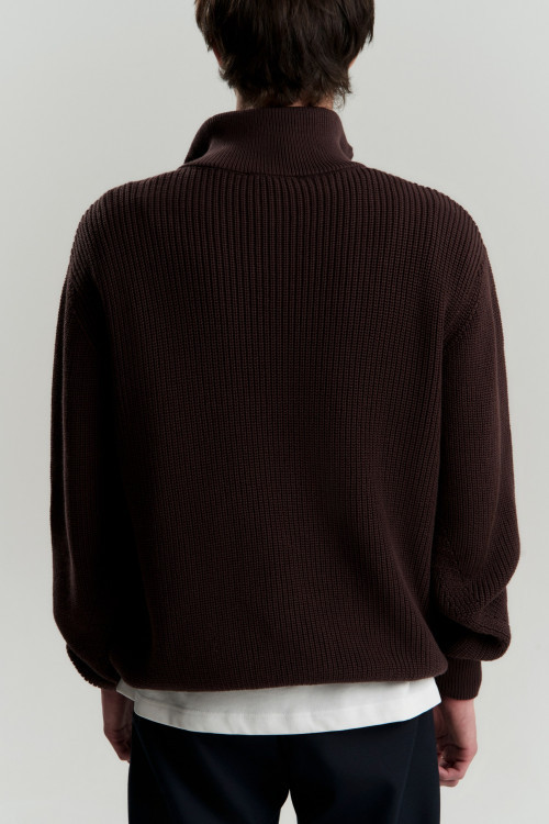 Свитер из хлопка с воротником на молнии Knitted Oversize, коричневый - 2